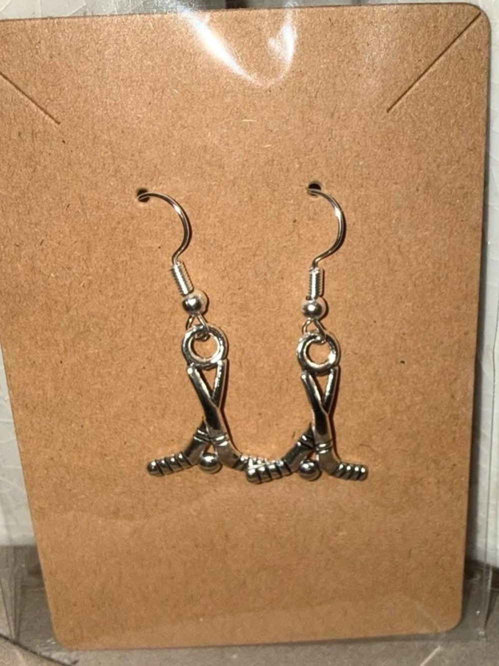 Silver Hockey Stick Dangle Earrings - Women Jewelry